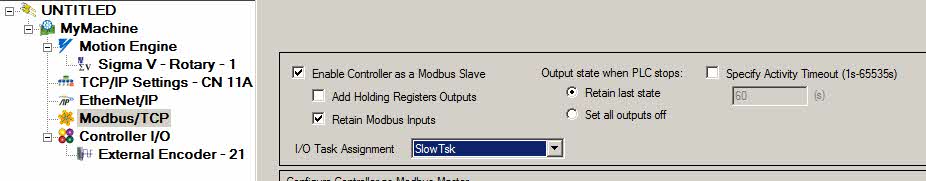 MotionWorks Hardware Configuration Tool, Modbus Server/Slave Specific configuration.